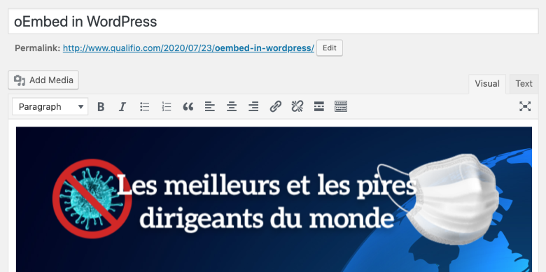Intégration d'une campagne Qualifio dans WordPress avec oEmbed