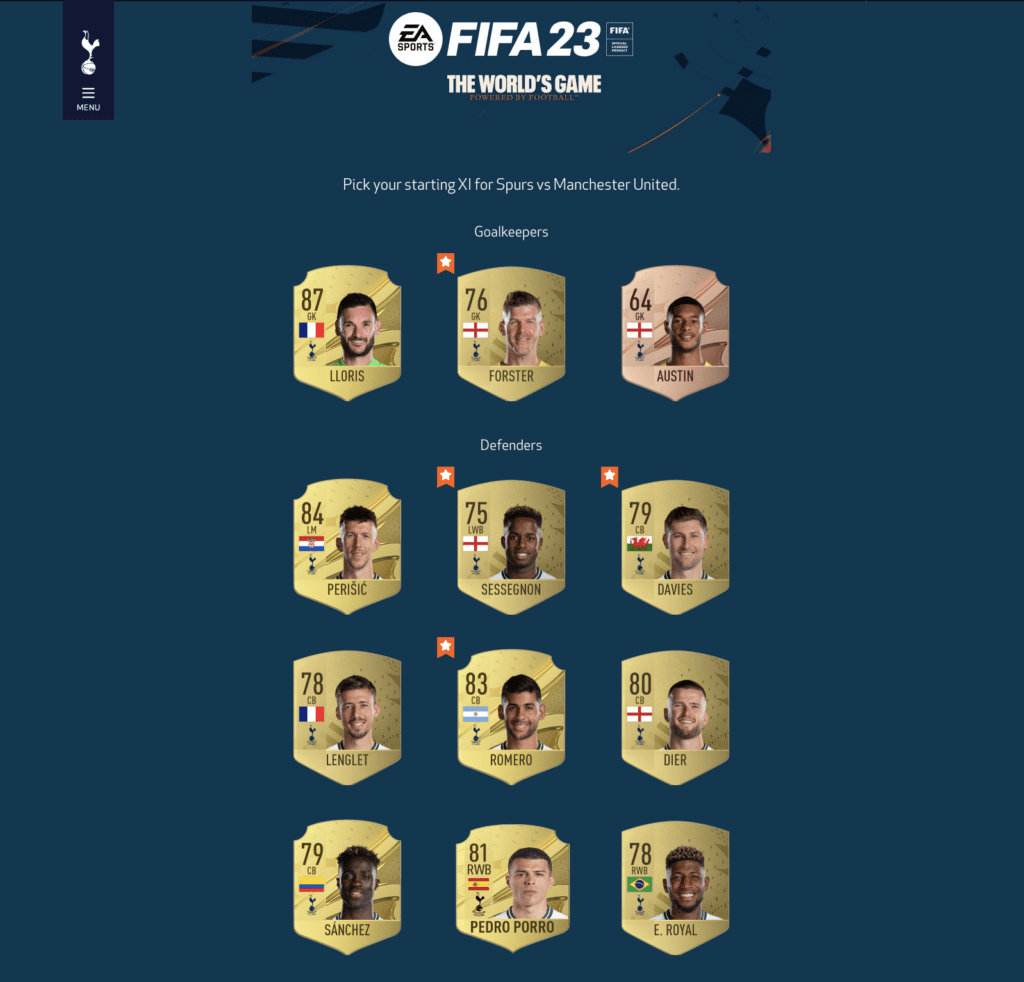 La sélection d'équipe de Tottenham HotSpur