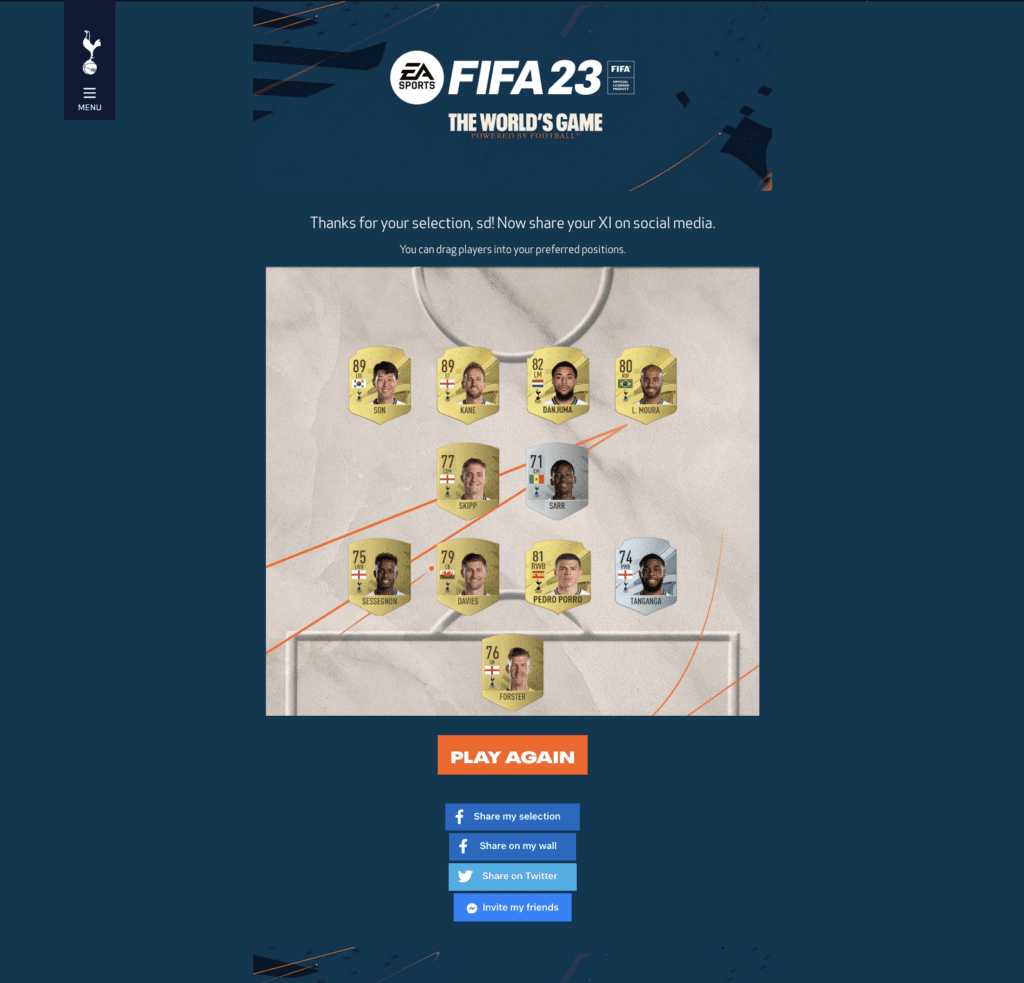 Tottenham HotSpur exist screen