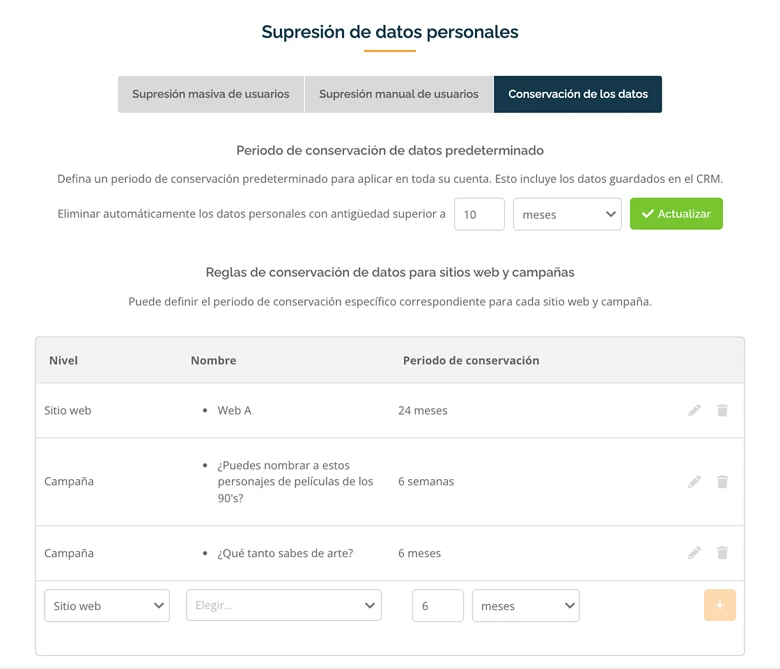 Asegura los datos de tus participantes ajustando los periodos de retención